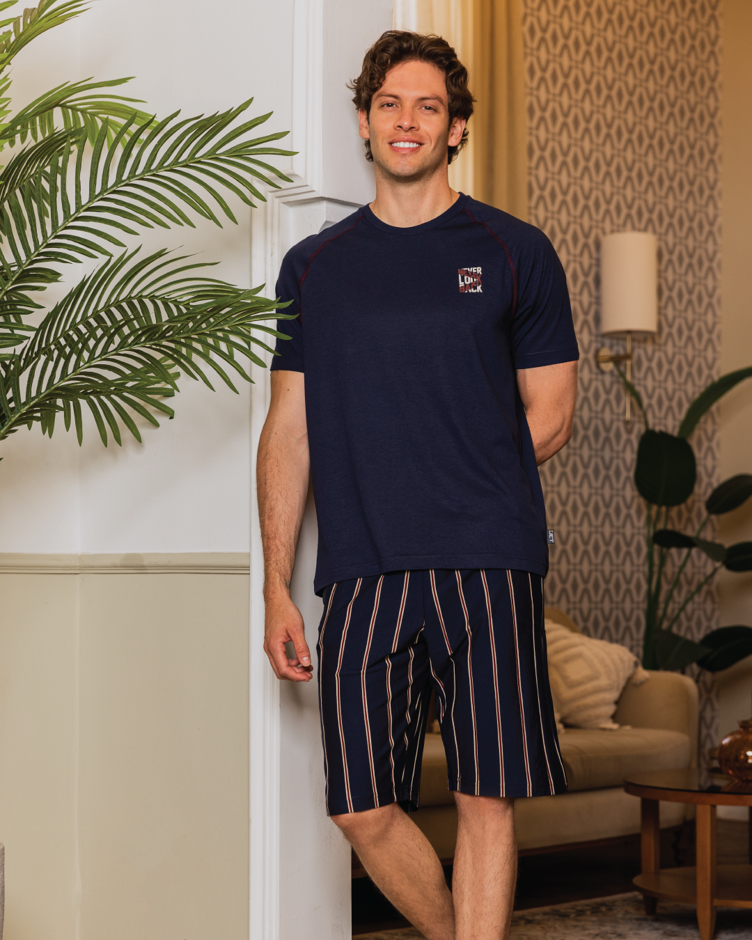 Men's pajamas, half-sleeved T-shirt and striped shorts 1