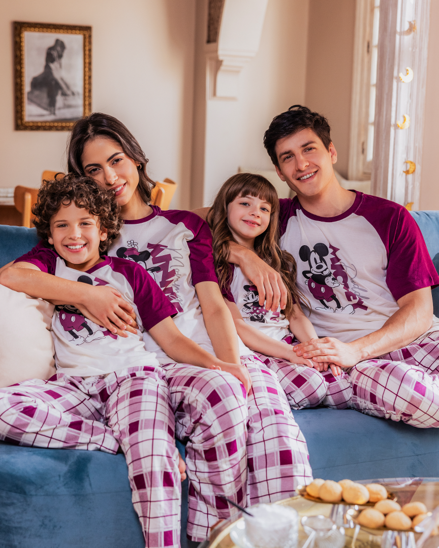 Family checkers Girls' half-sleeved pajamas and cotton trousers