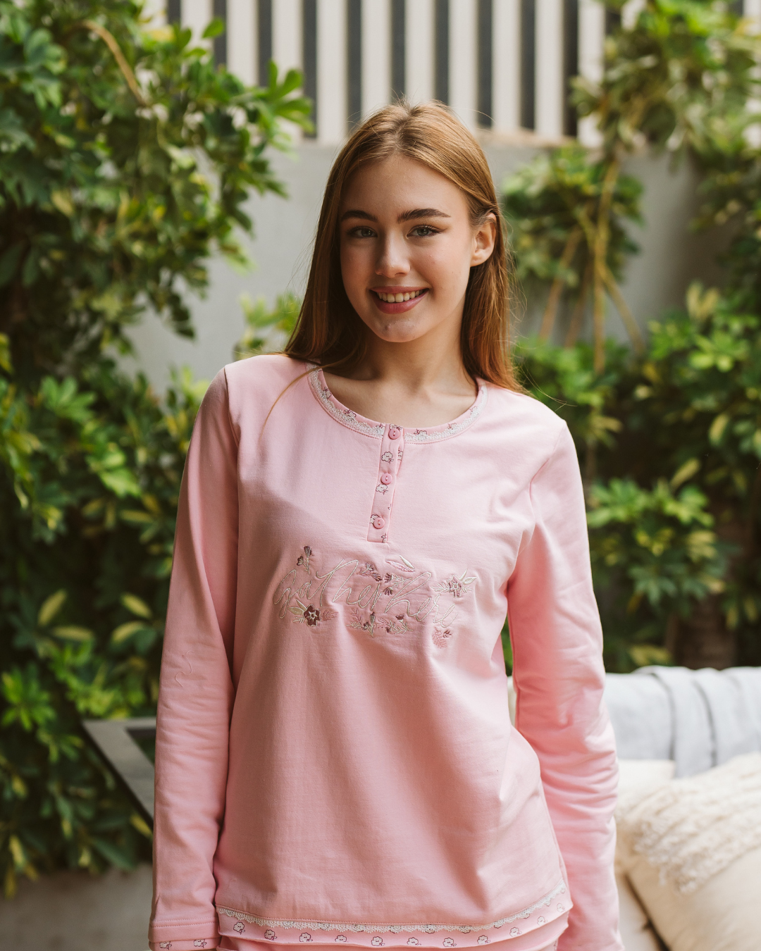 ross Women's long pajamas with long sleeves and floral embroidery