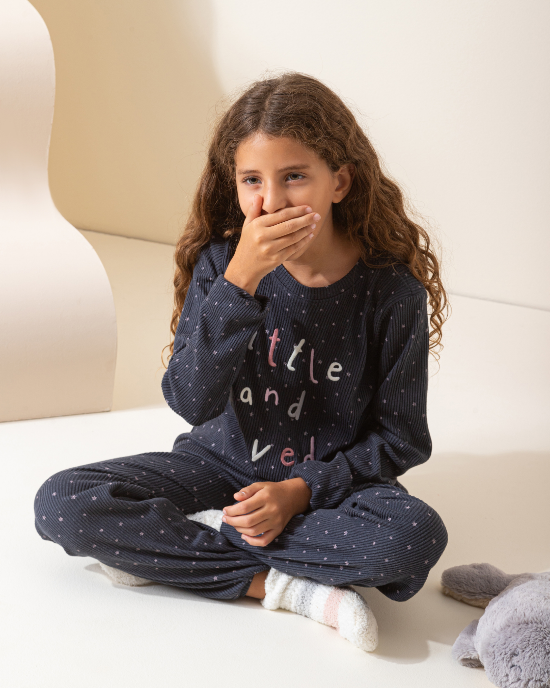 Little and loved girls' long sleeve ribbed jacquard pajamas