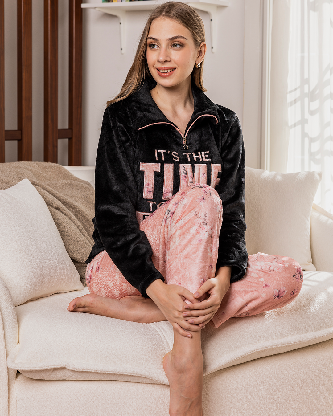time women's pajamas embroidered with rose Simone pants
