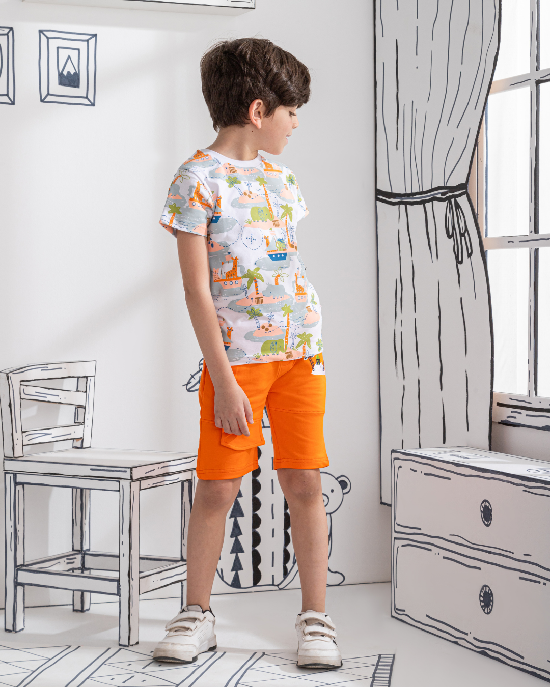 JUNGL Boys' pajamas, half-sleeved T-shirt and shorts