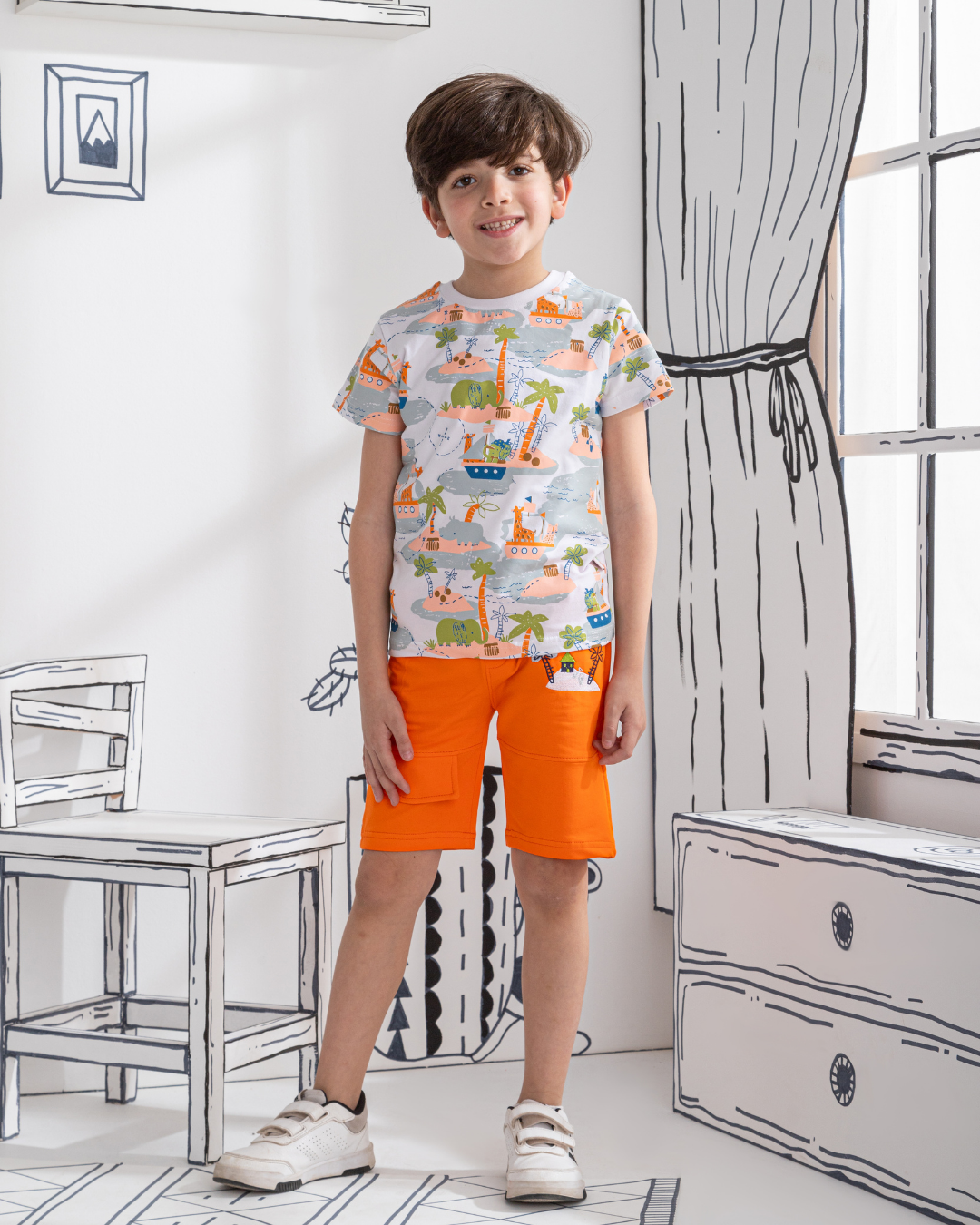 JUNGL Boys' pajamas, half-sleeved T-shirt and shorts