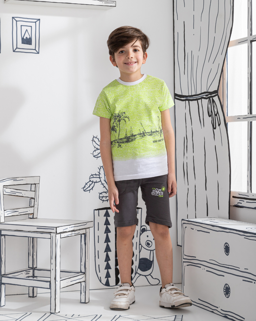 HERE COME THE WAVES Boys' pajamas, half-sleeve palm print T-shirt and shorts