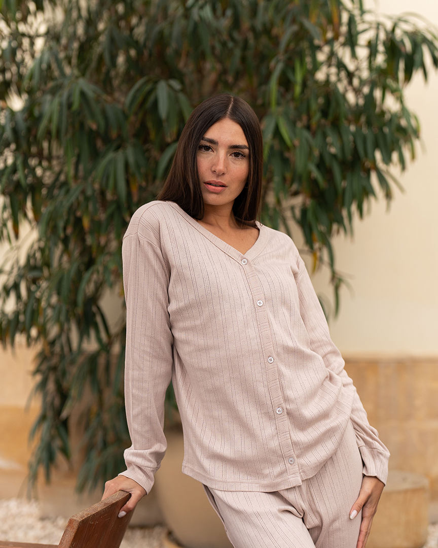 Women's long sleeve pajamas with buttons