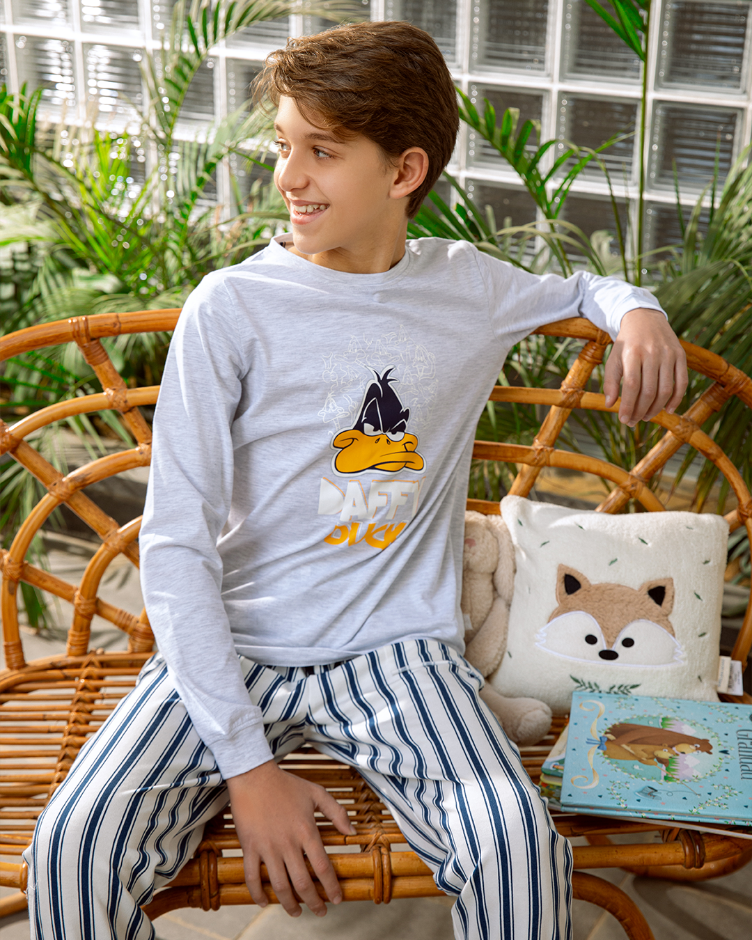 Daffy Duck Boys Long Sleeve Cotton Pajama * Summer Milton Stripe Pants