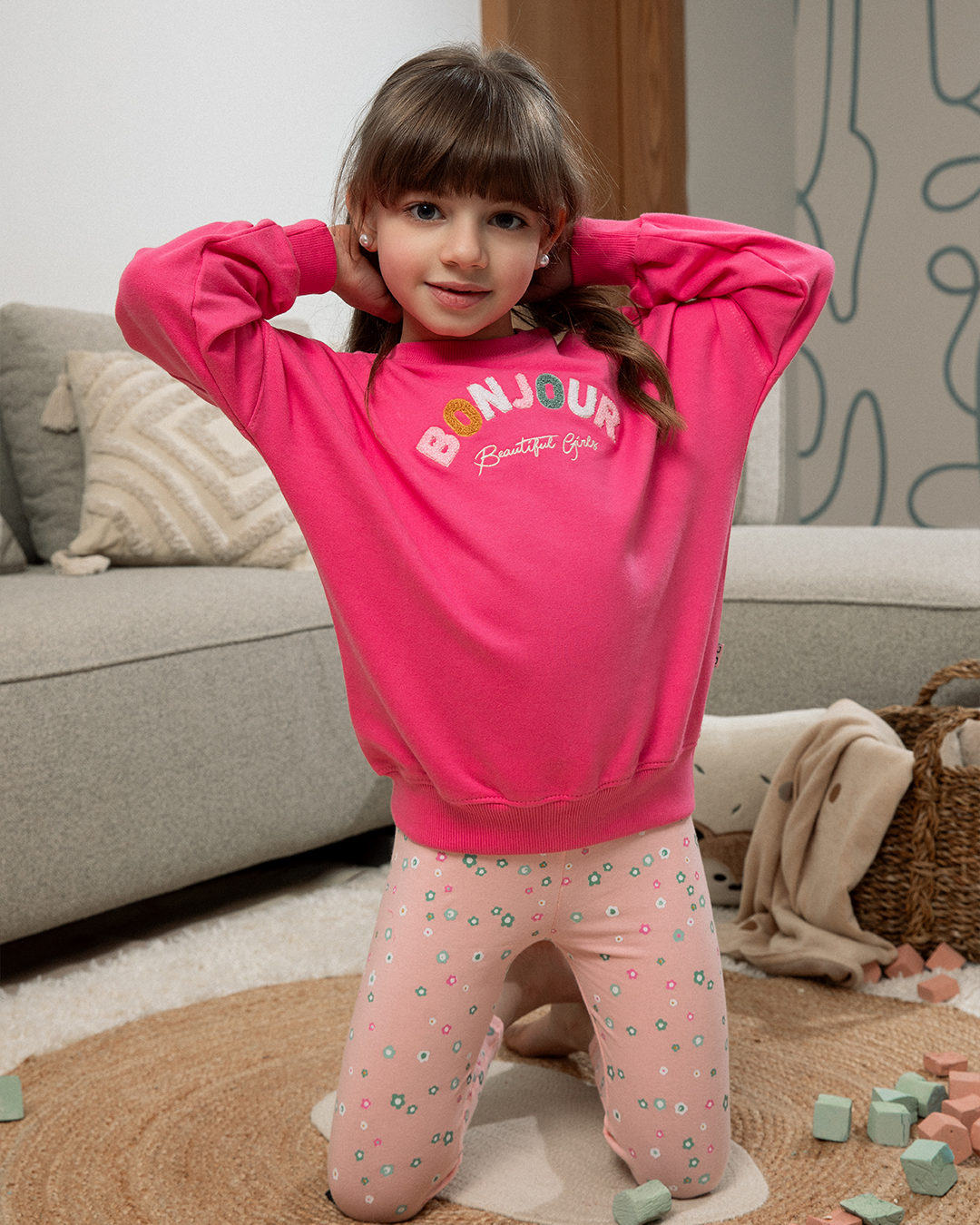 Bonjour Children's pajamas for girls, printed over-size sweatshirt and leggings