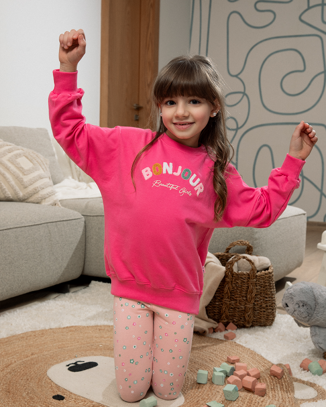 Bonjour Children's pajamas for girls, printed over-size sweatshirt and leggings