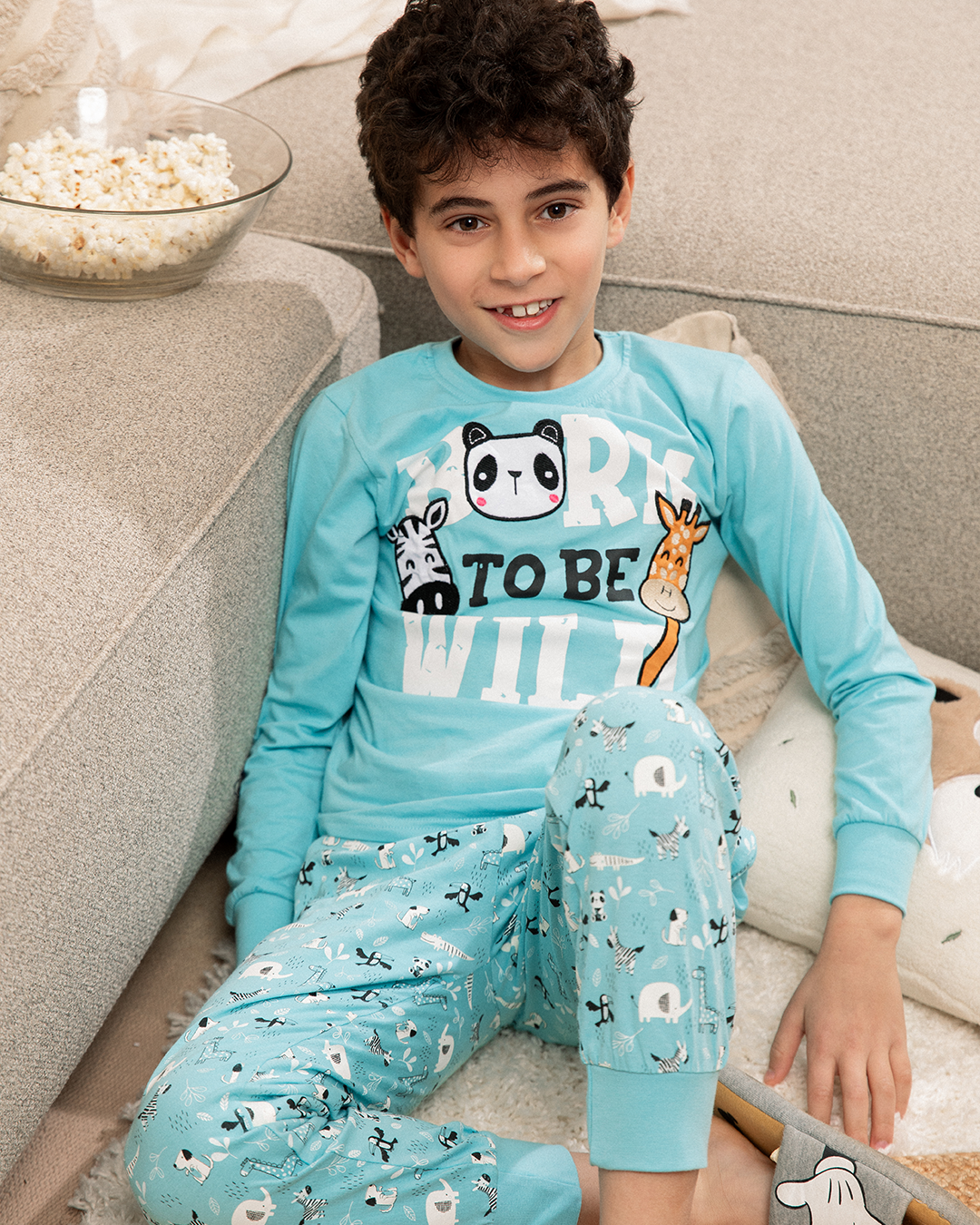 Born to be wild Children's pajamas for boys, long sleeves,% cotton *Printed cotton pants