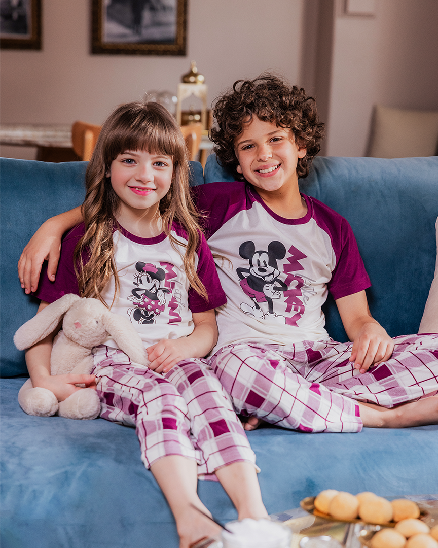Family checkers Boys' half-sleeved pajamas and cotton trousers