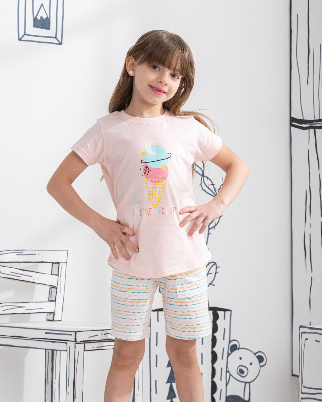 The inside scoop Girls' half-sleeved pajamas and cotton shorts