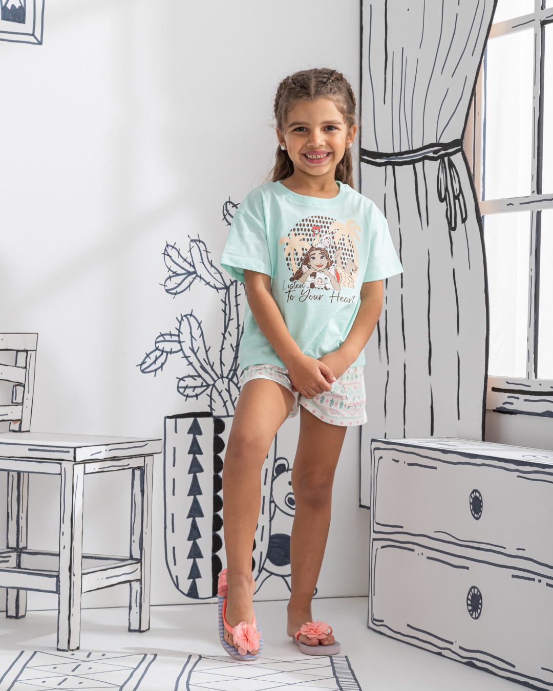 Listen to your heart Girls' half-sleeved pajamas and cotton shorts