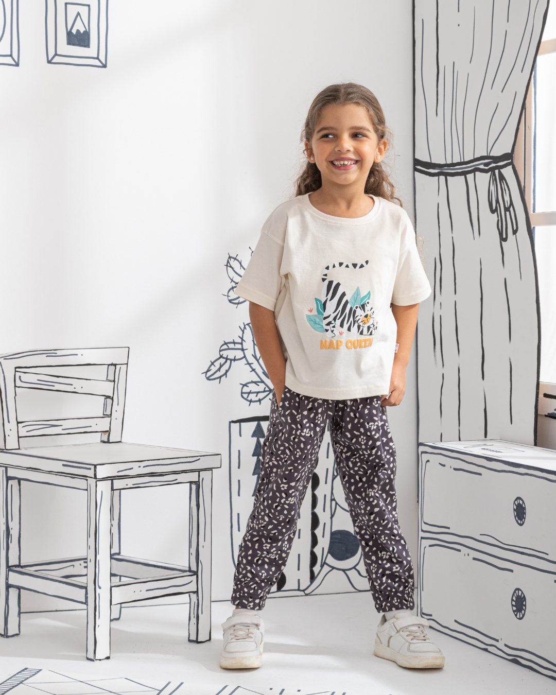 Nap Queen girls' half-sleeved cotton pajamas * printed trousers