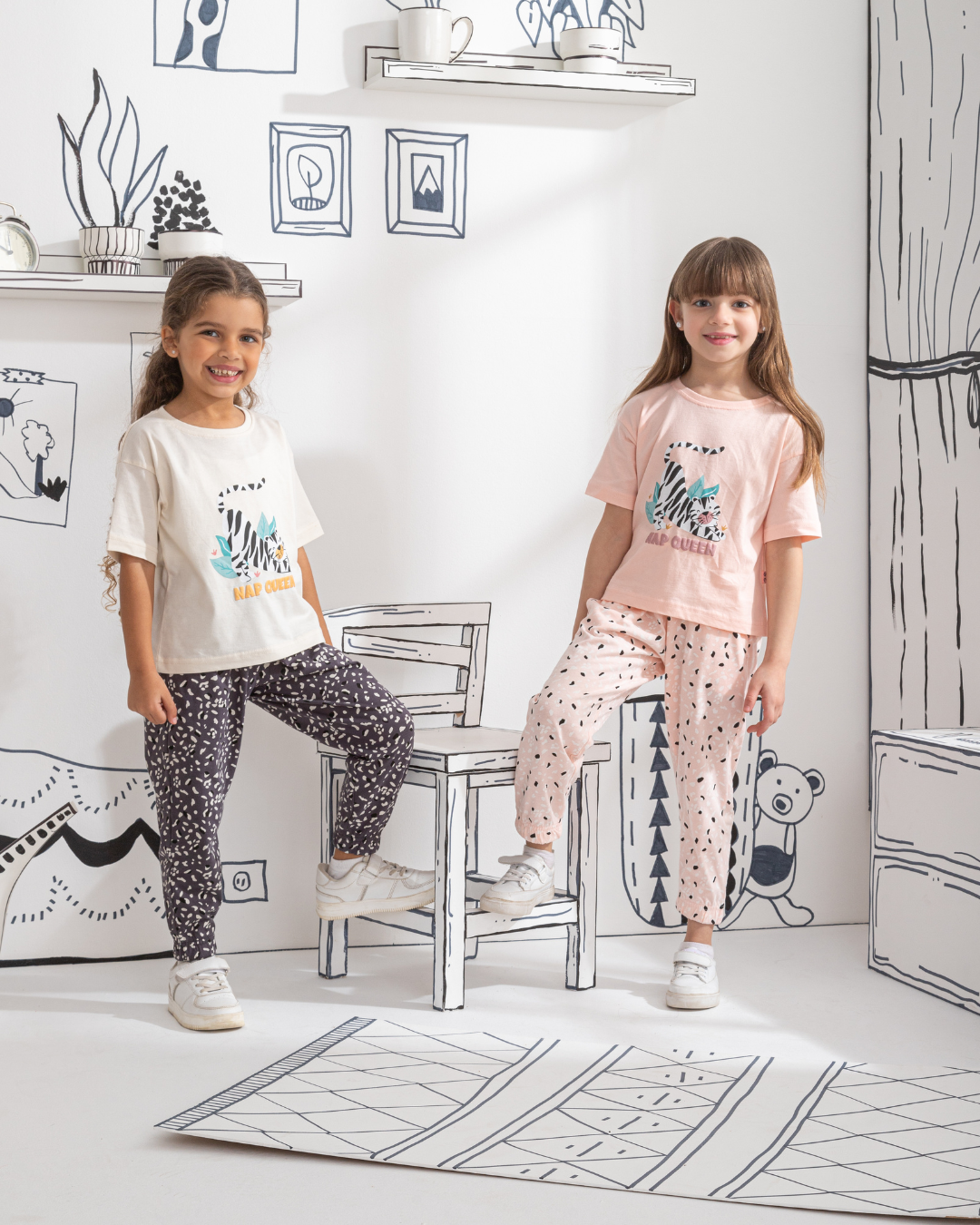 Nap Queen girls' half-sleeved cotton pajamas * printed trousers