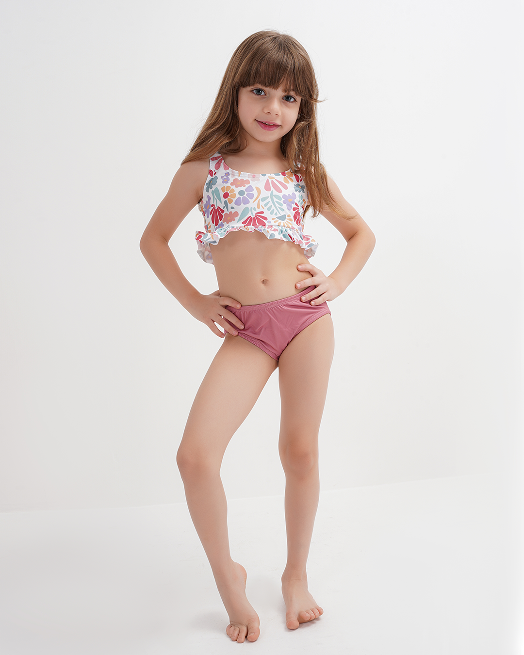 Girls two-piece swimsuit with floral print
