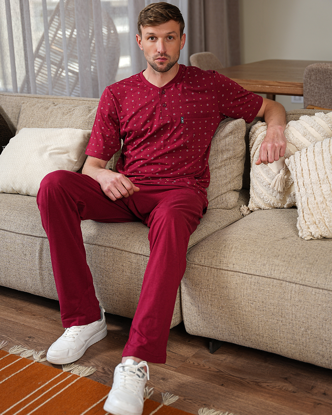 Men's pajamas, half sleeve T-shirt and floral printed trousers