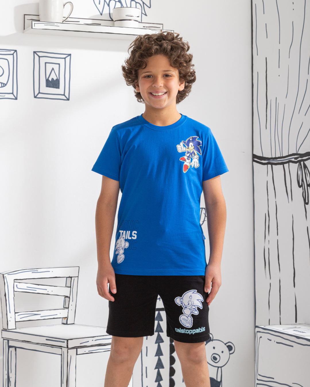 Sonic Tails Boys' Sonic half-sleeved pajamas and cotton shorts