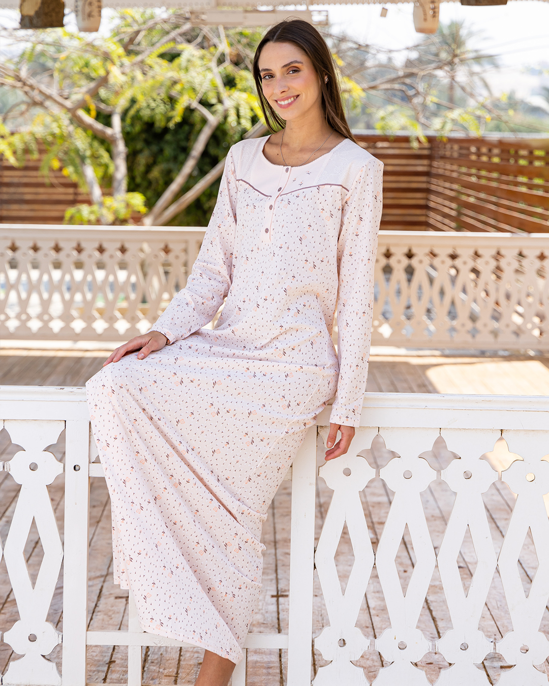 FLOWER Women's Nightgown with Floral Lace Buttons