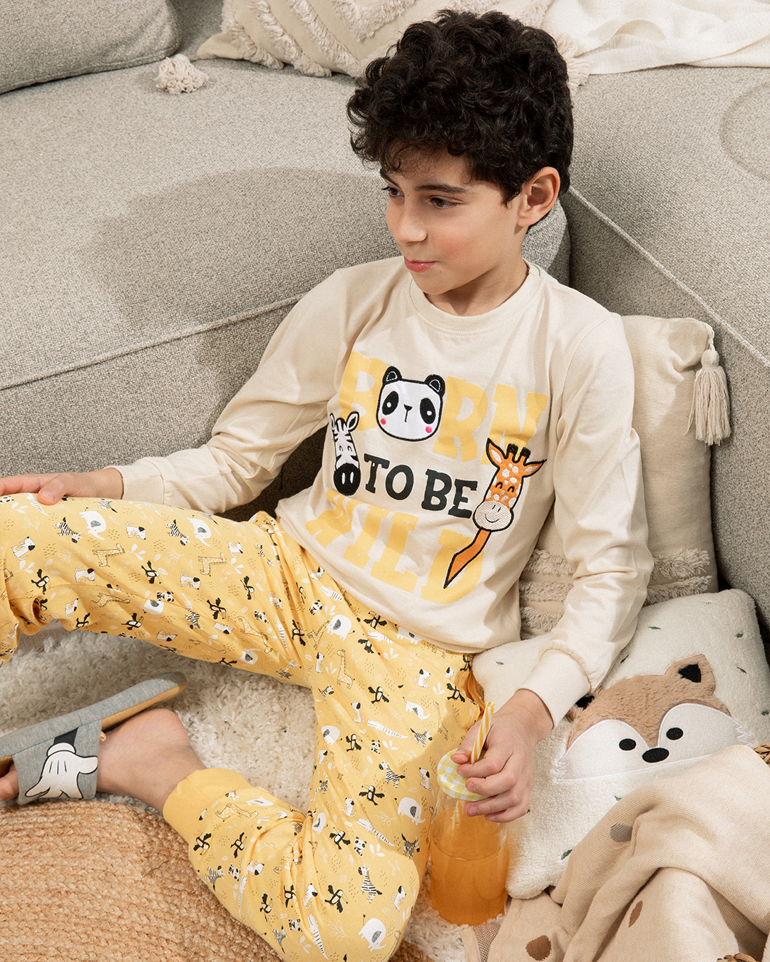 Born to be wild Children's pajamas for boys, long sleeves,% cotton *Printed cotton pants