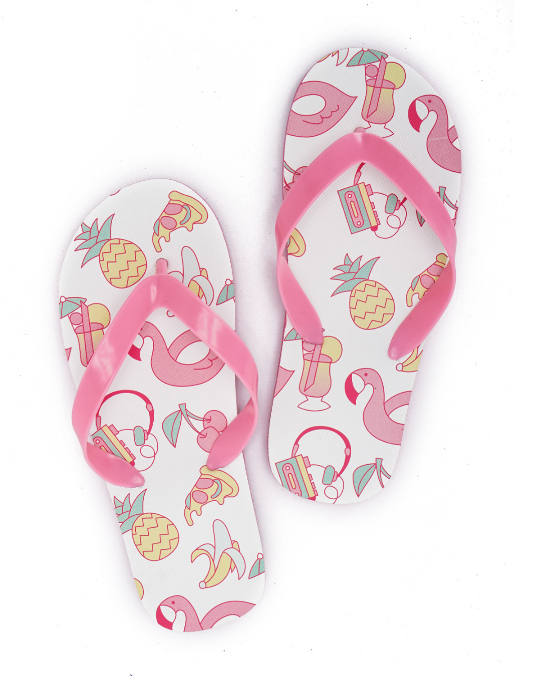 My kids' slippers are pineapple and flamingo