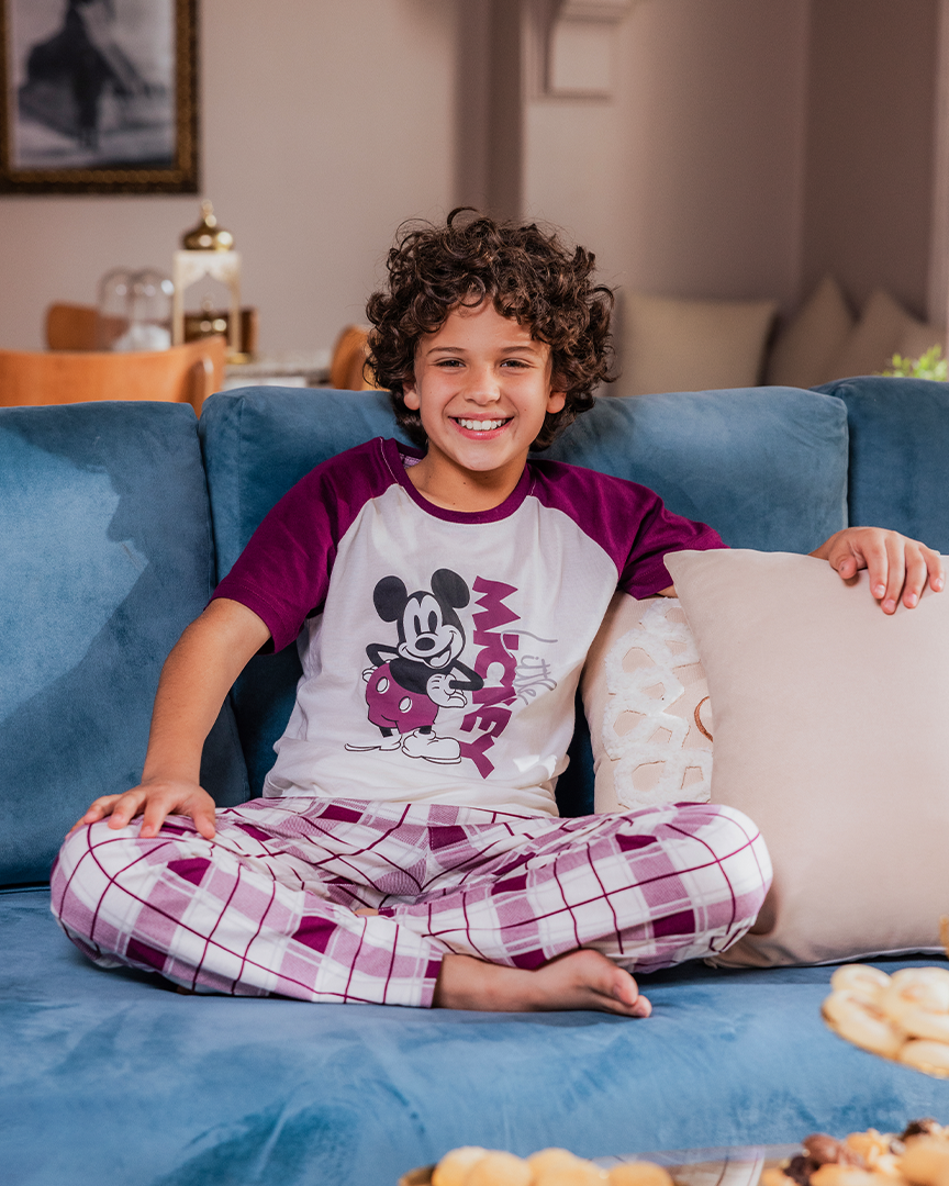 Family checkers Boys' half-sleeved pajamas and cotton trousers