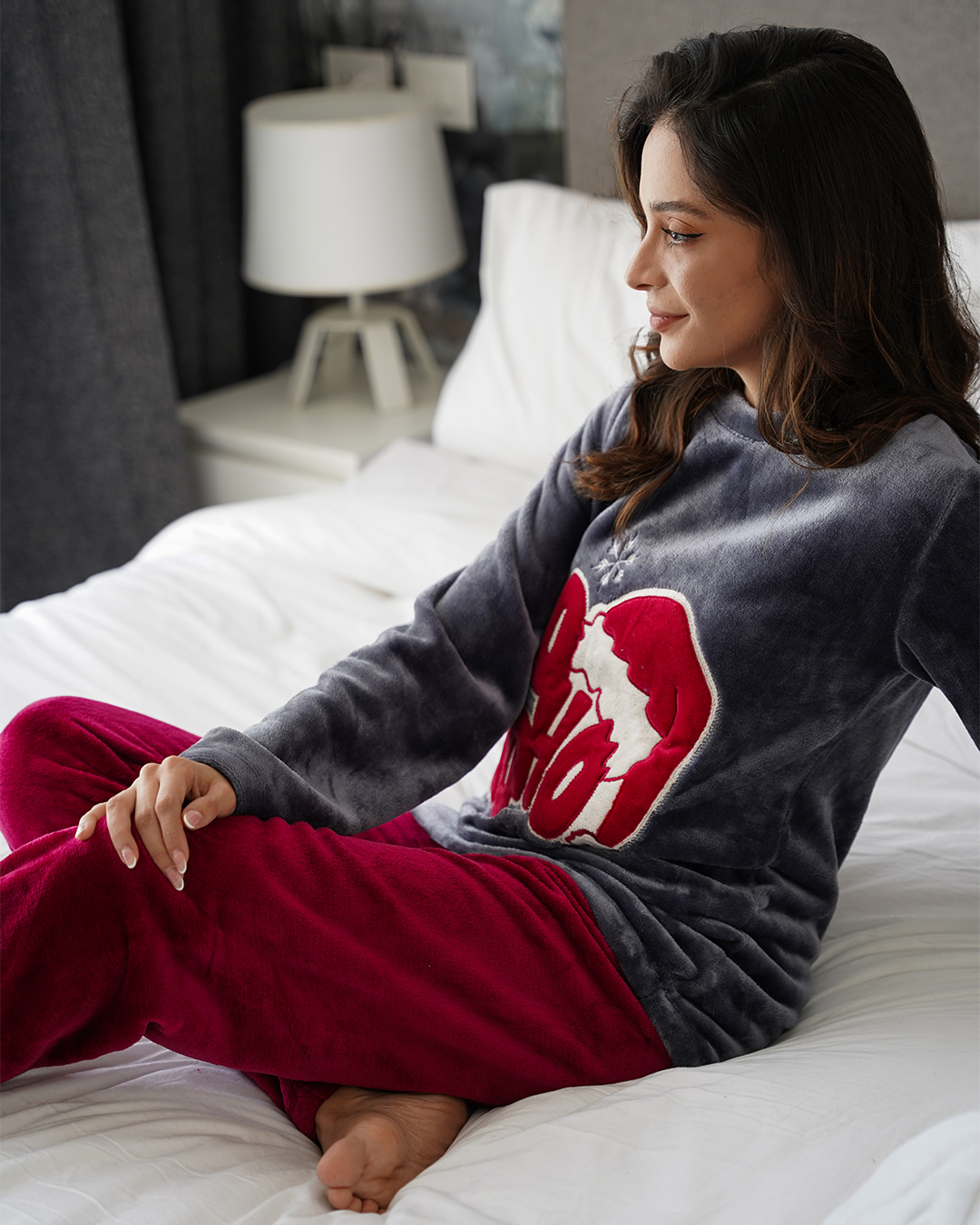 hoho Women's Pajama Spin Christmas Embroidery Polar
