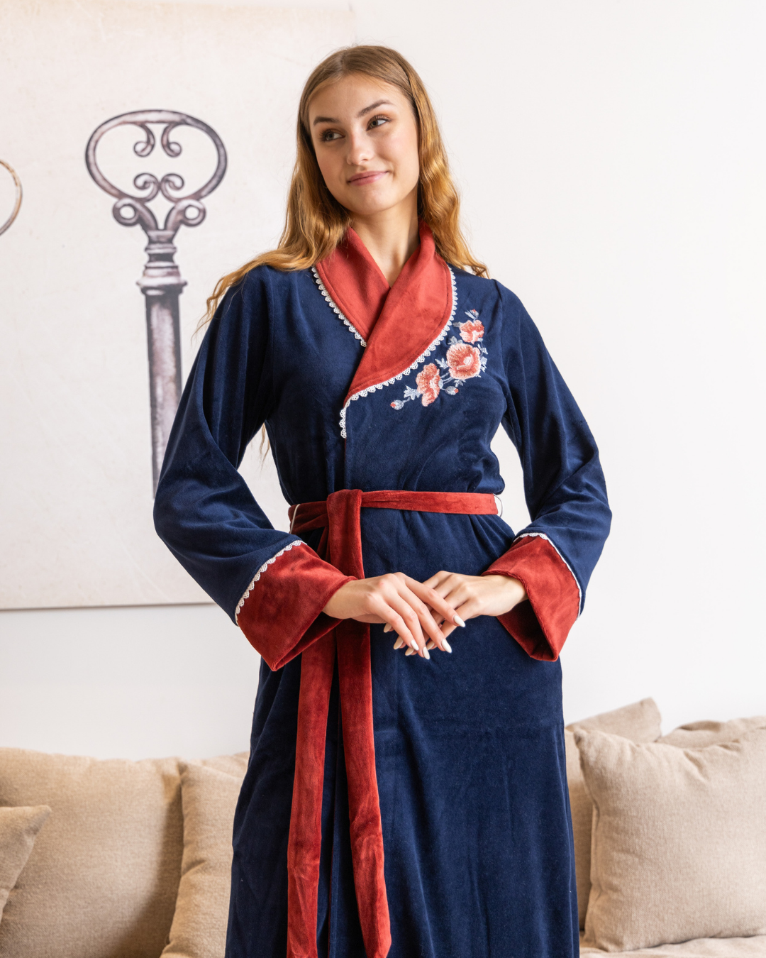 Women's robe, cool velor, embroidered shawl