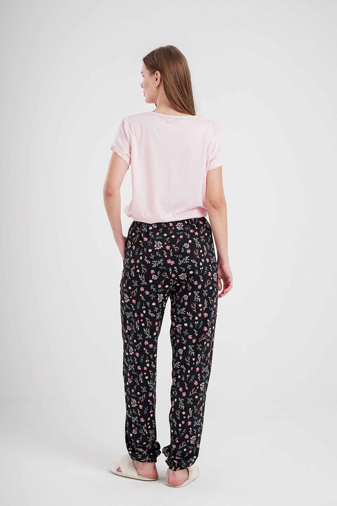 black floral women's pajamas with modal printed pants