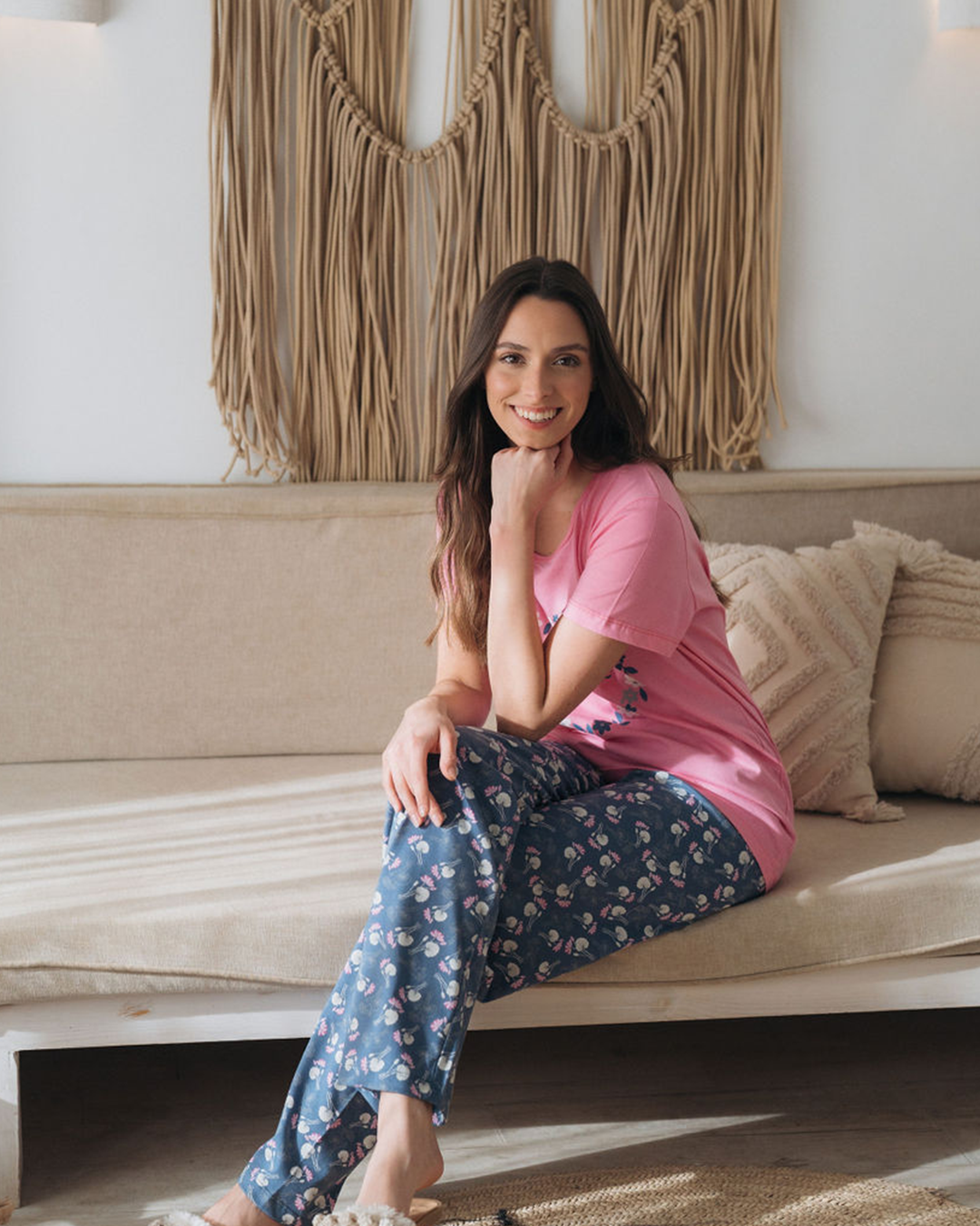 Women's pajamas, half of the sleeves, the trousers of the branches