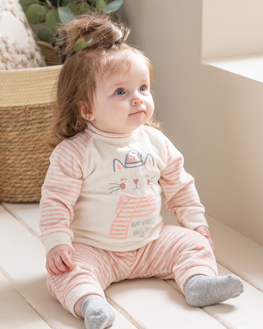 Warmest Wishes Baby Girls Plush Cat Stripe Pajamas