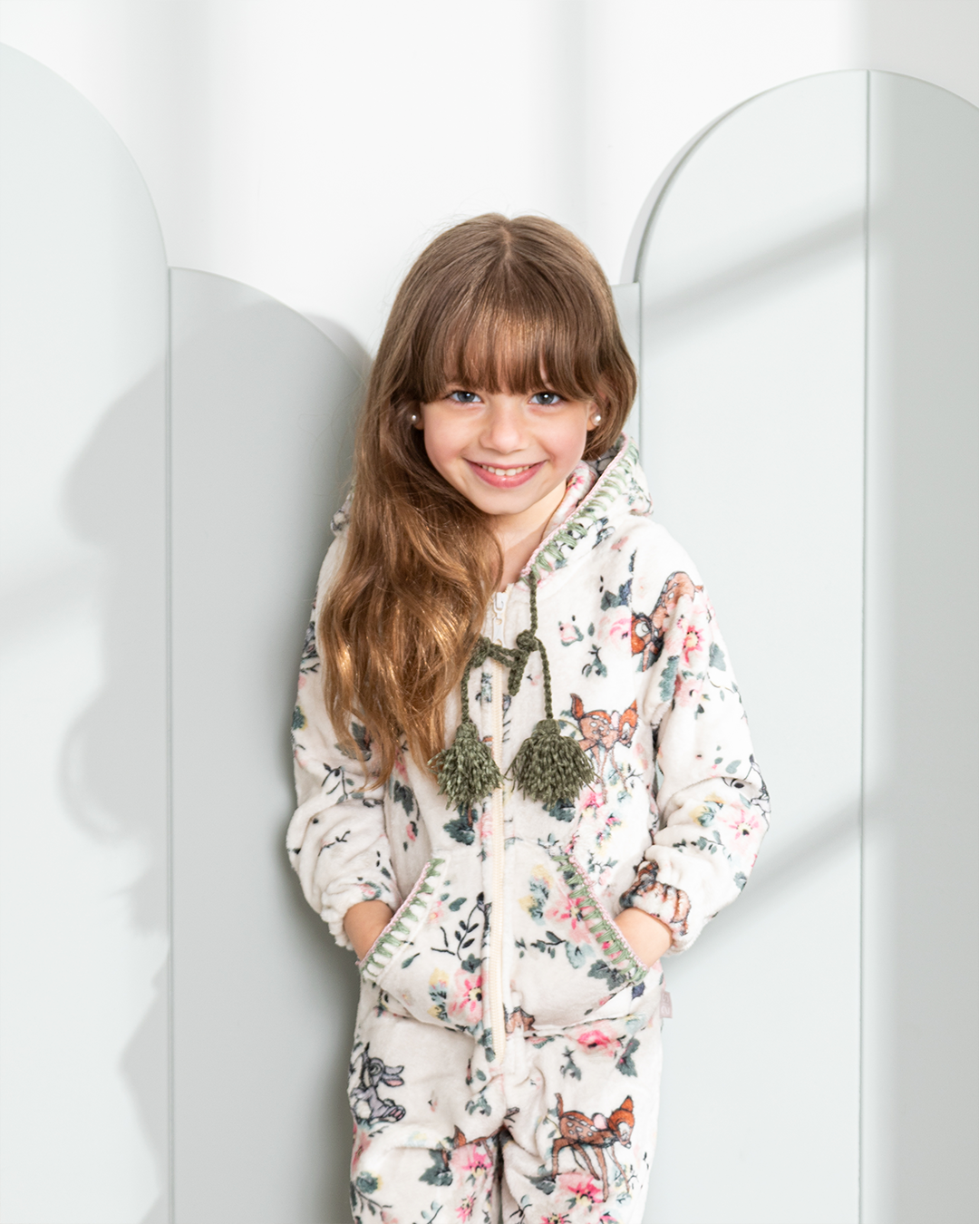 My children's jumpsuit with a floral printed polar cabochon