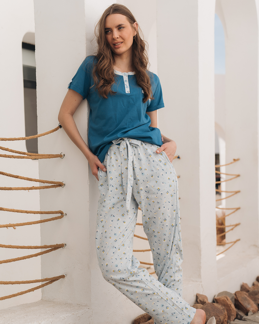 Women's pajamas with floral printed brassieres