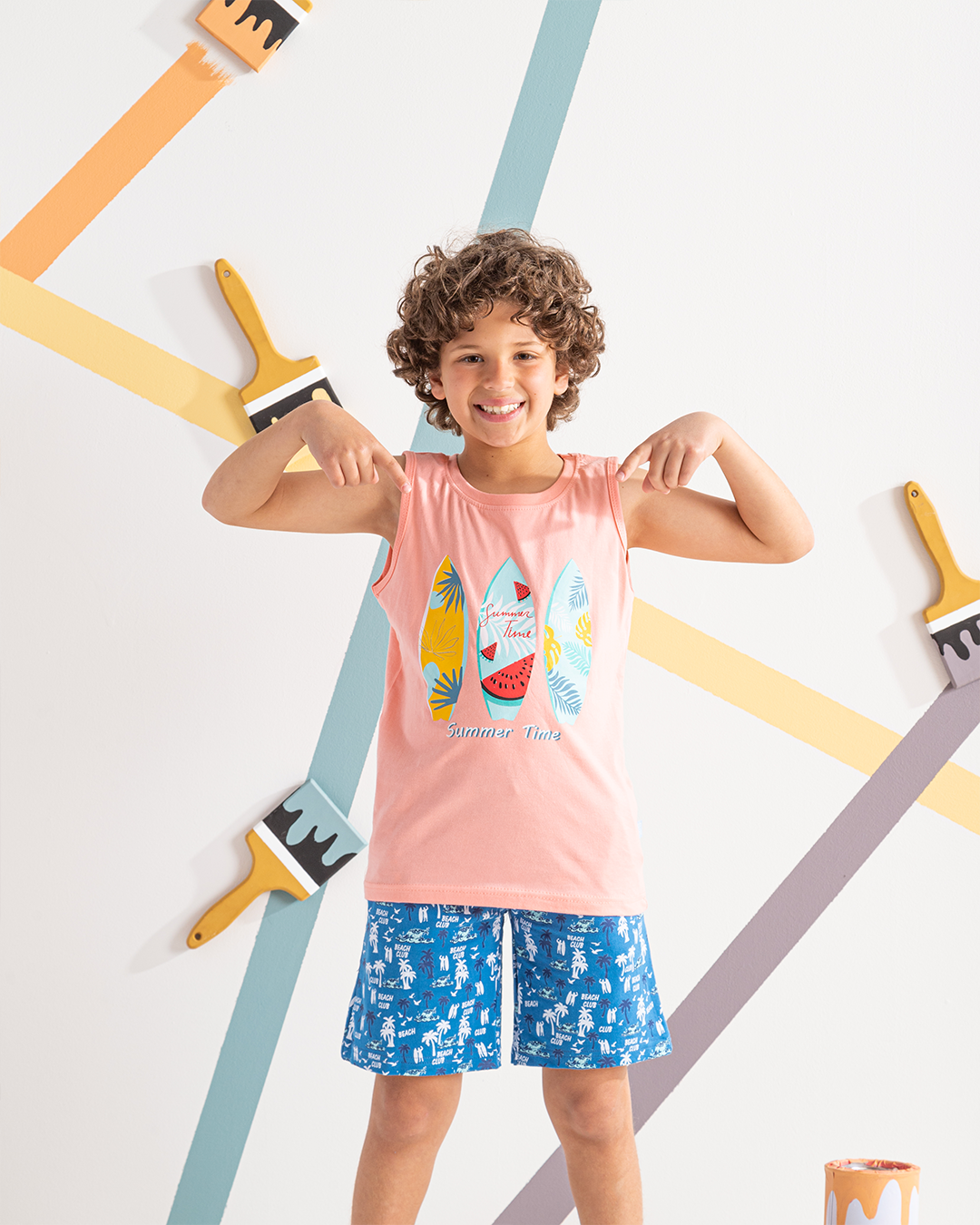 Summer Surf Boys' pajamas, T-shirt, Summer Melton printed shorts