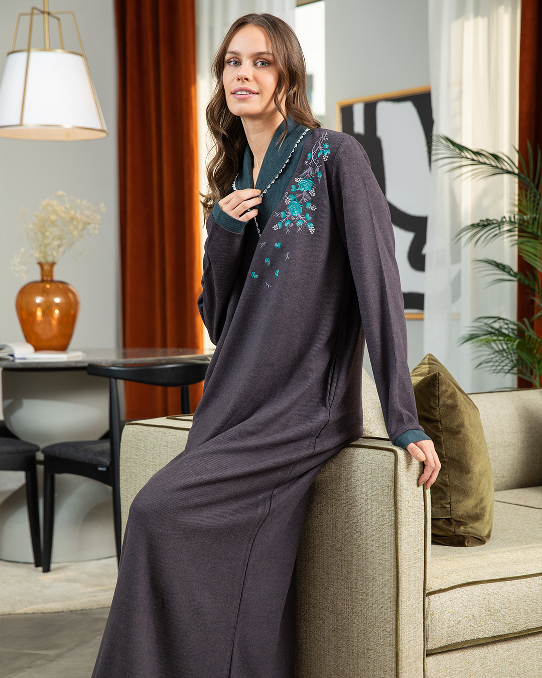 Women's Cashmere Colchal Embroidered Branches Shirt
