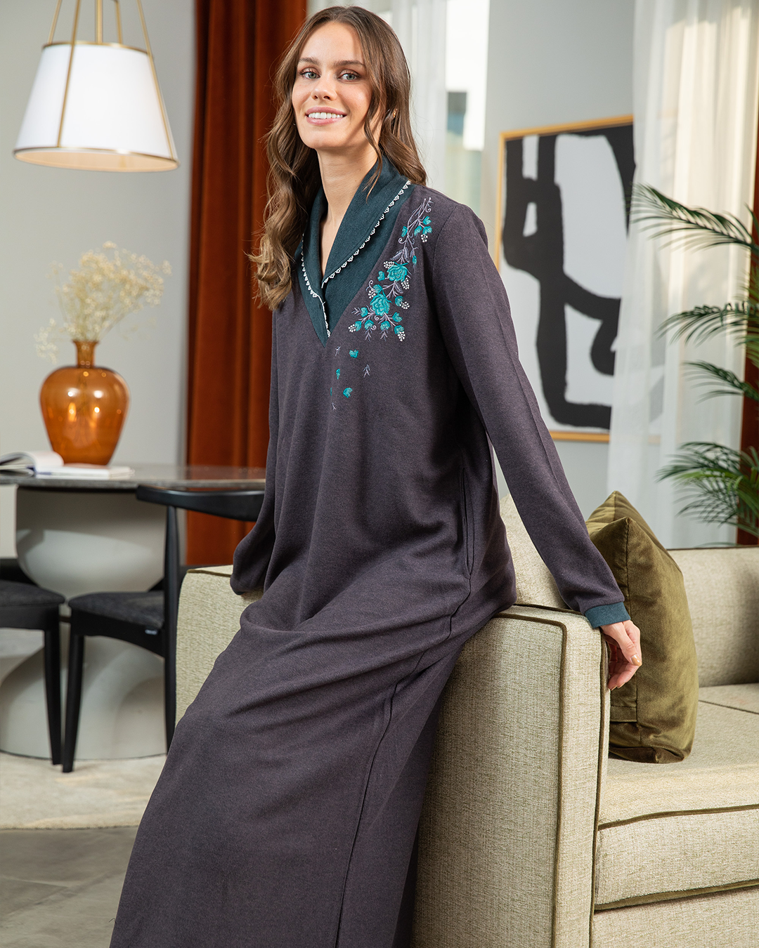 Women's Cashmere Colchal Embroidered Branches Shirt