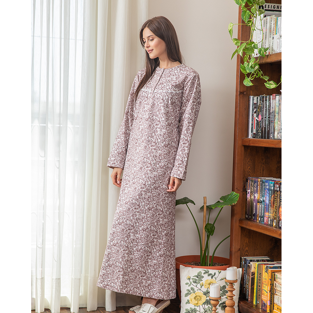 Women's nightgown with a pink Milton Rotary tablecloth