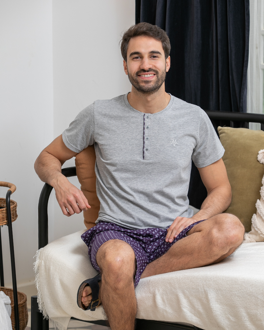 Men's pajamas, printed cotton shorts