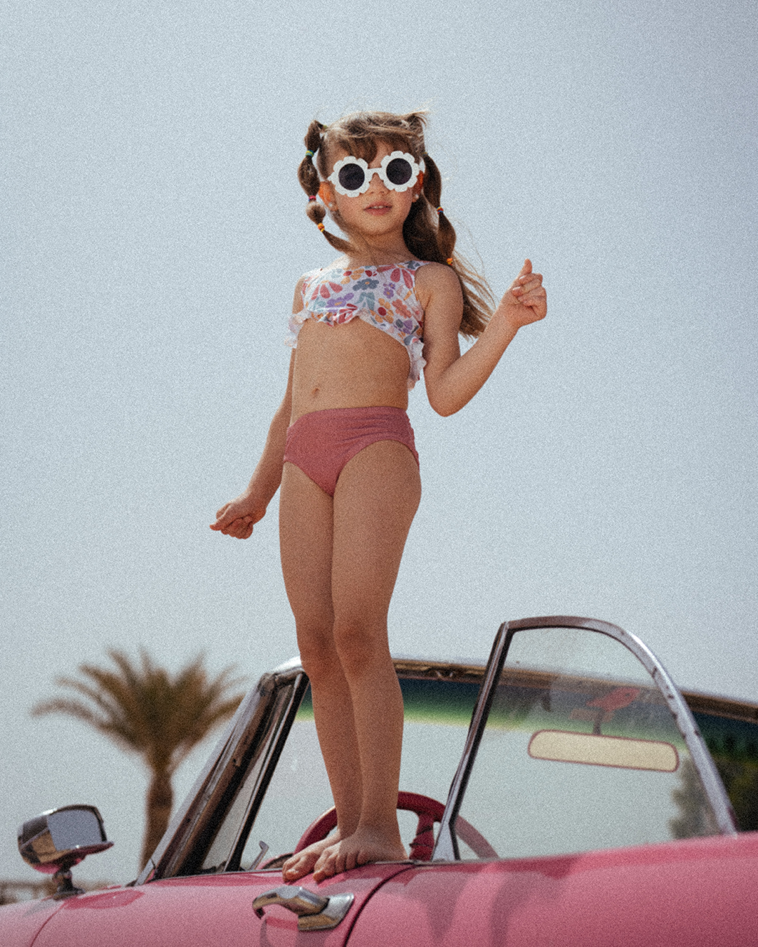 Girls two-piece swimsuit with floral print